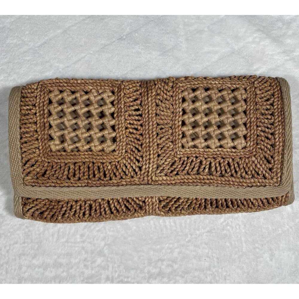 Vtg Italian Woven Straw Raffia Clutch Purse Made in Italy Coastal Granny Beachy